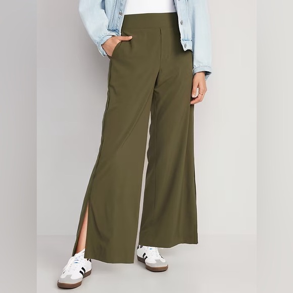 High-Waisted StretchTech Wide-Leg Pants in Army Green - Picture 1 of 6
